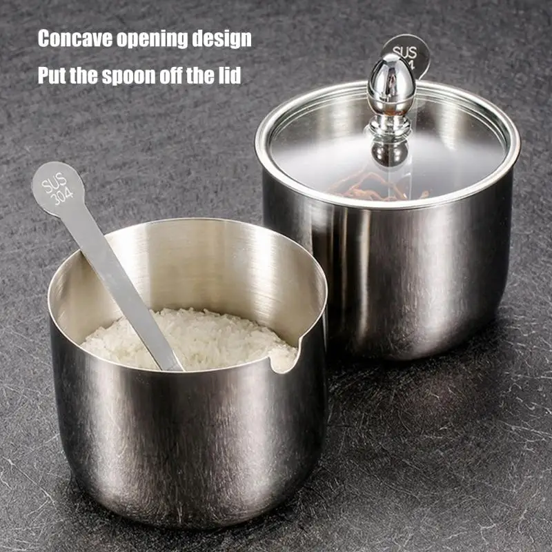 

A0KE Durable Stainless Steel Seasoning Box with Clear Lid and Spoon For Easy Viewing