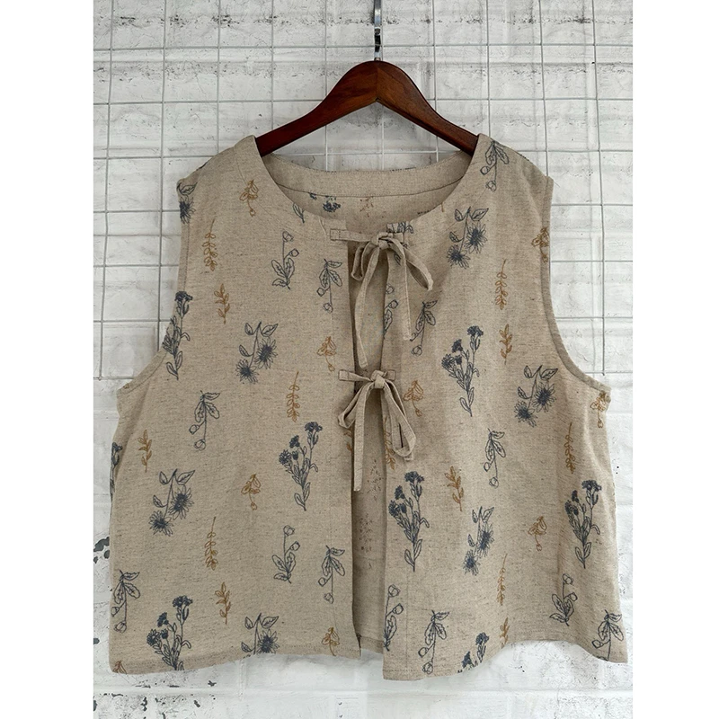 2025 New Arrival Spring/summer Women Casual Floral Embroidery Vest O-neck Open Stitch Top Quality Cotton Outerwear & Coats Y329