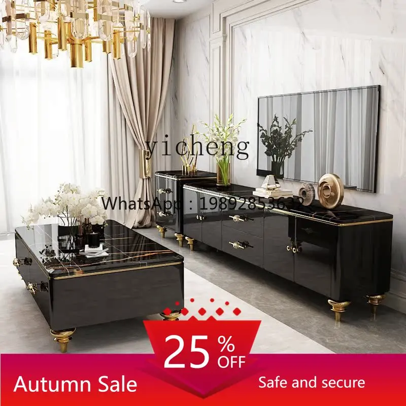Marble coffee table modern simple small apartment living room advanced storage paint coffee table TV cabinet combination