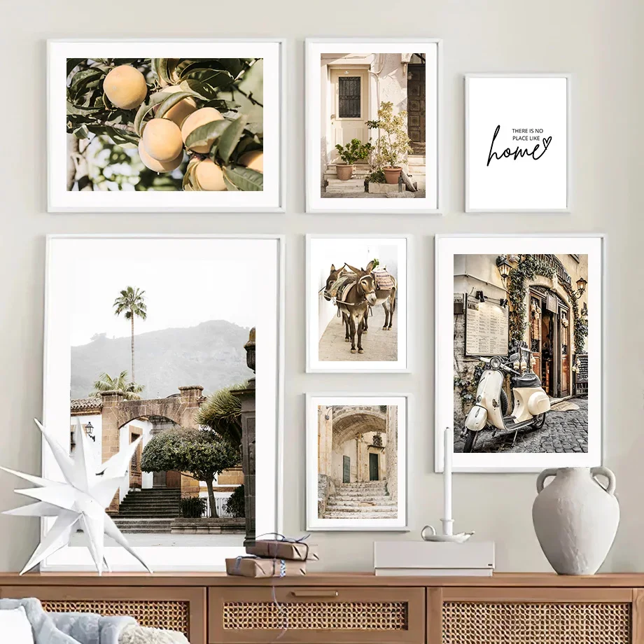 

Cafe Motorcycle Donkey Peach Landscape Wall Art Canvas Nordic Living Room Decor Posters And Prints