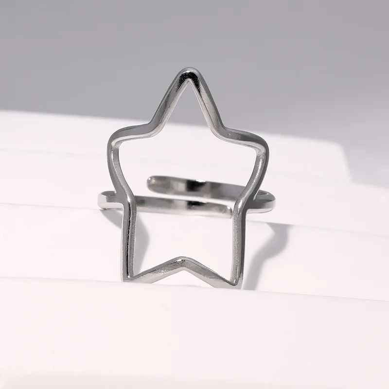 Fashion Linear Pentagram Ring Neutral Jewelry Stainless Steel Adjustable Open Rings Accessories Кольцо Женское
