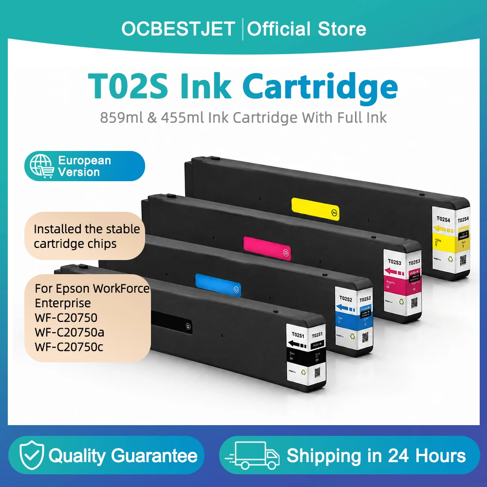European Version 859ml/455ml T02S1 T02S2 T02S3 T02S4 Compatible Ink Cartridge for Epson WF-C20750 C20750c WF-20750a Printers