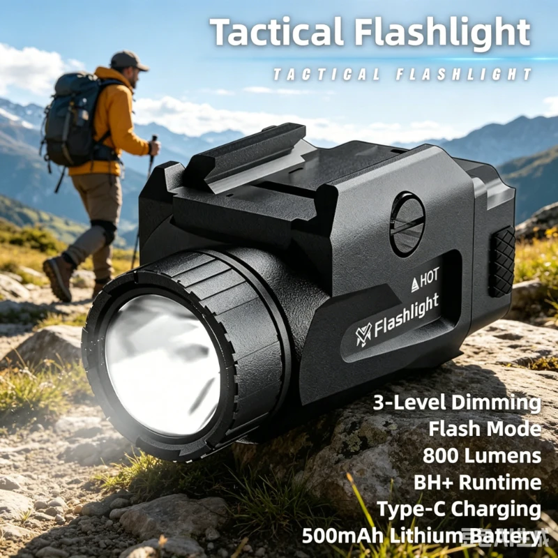 

TINSOL 800LM Bright Military Torch 4 Gear USB Charging Fast Detach Pistol Outdoor Hunting Picatinny Base Holder