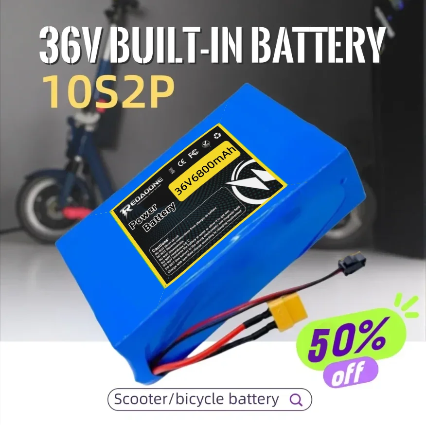 Reoaoone 36V 6800mAh 10S2P Lithium Battery with BMS - Built-in 18650 Battery Pack for 42V Electric Scooter Skateboard