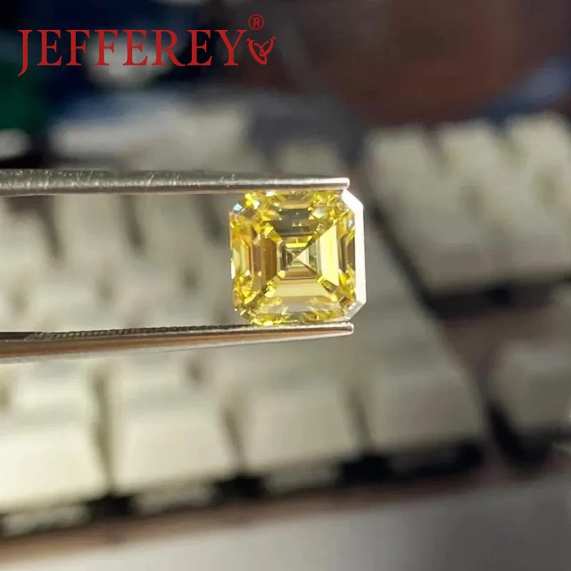 

Yellow Color Moissanite Loose Stone Asscher Cut Lab Grown 1CT- 7CT Gemstone Pass the Diamond Teste with GRA Certificate Jewelry