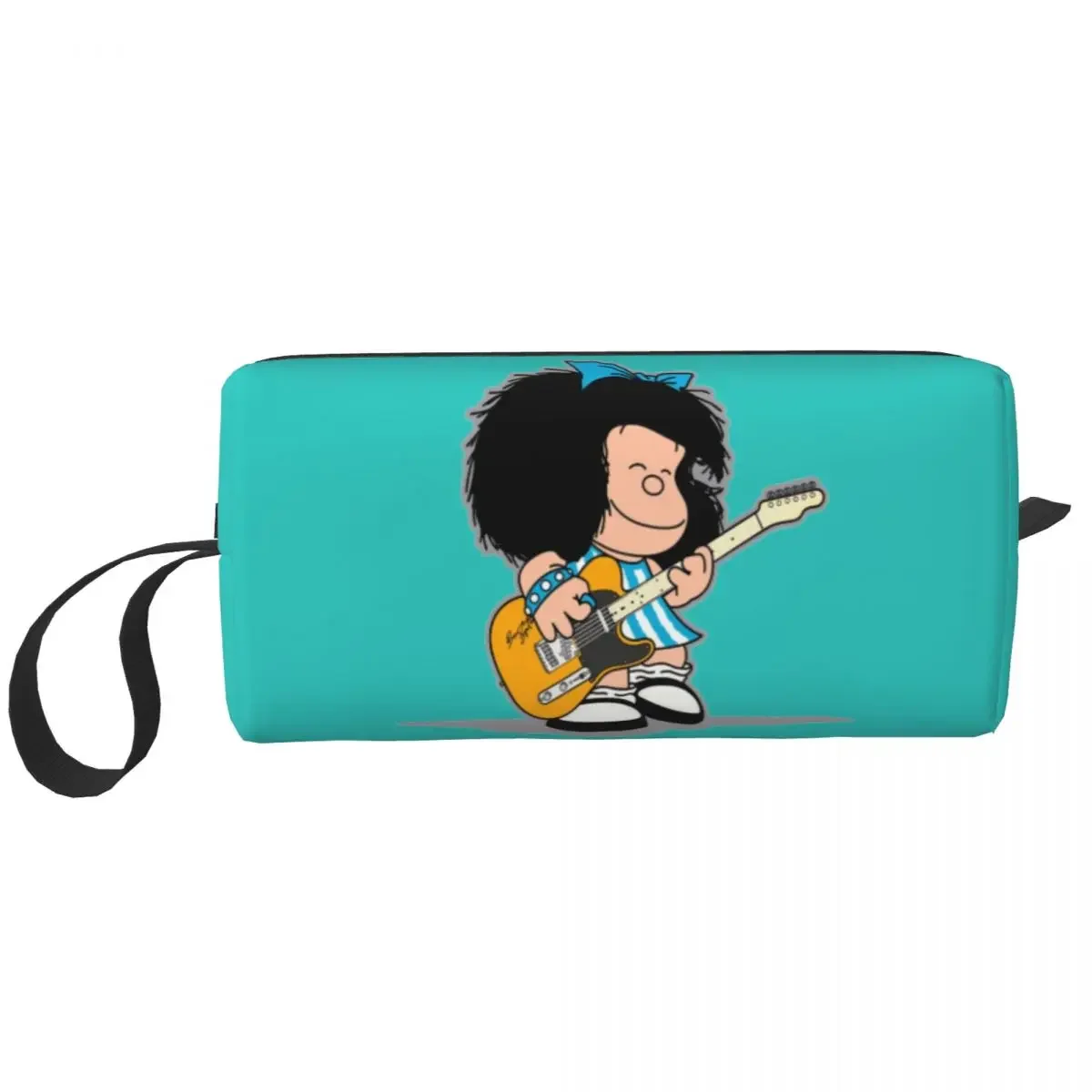 Mafalda Playing Her Guitar Travel Cosmetic Bag Women Quino Kawaii Cartoon Makeup Toiletry Organizer Lady Beauty Storage Dopp Kit