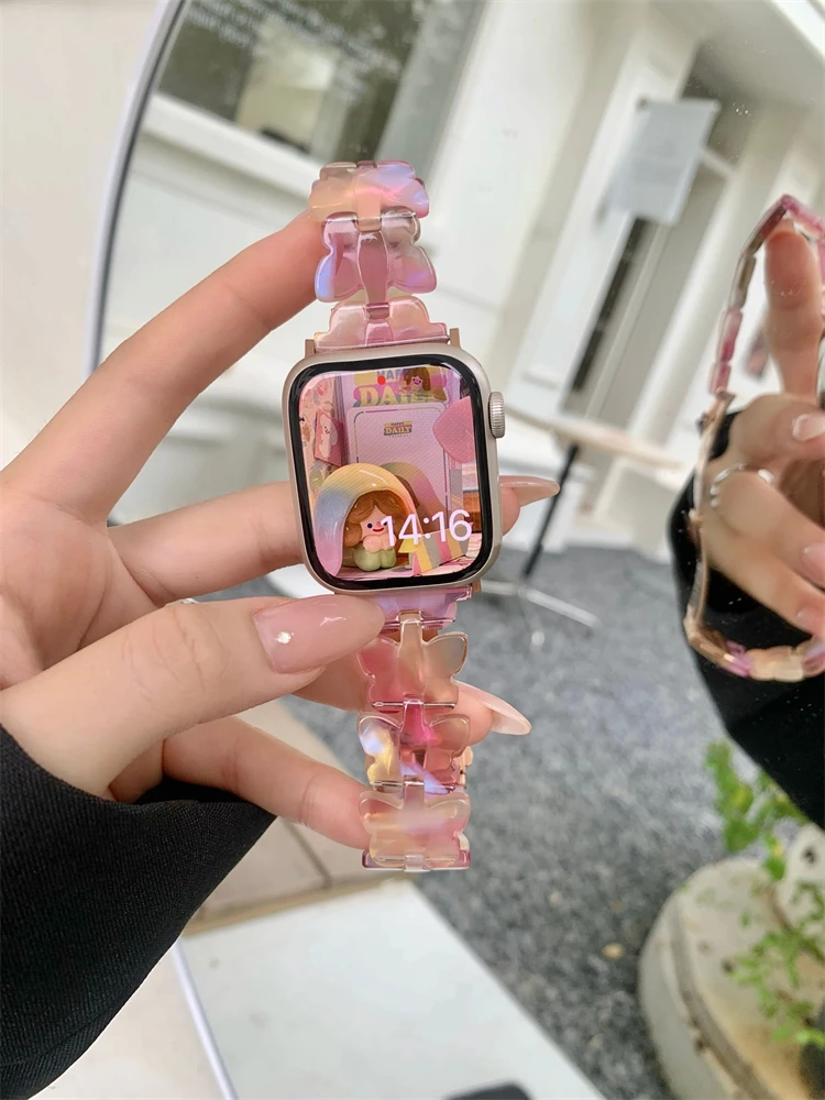 Butterfly Embossed Silicone Apple Watch Bands - Pink & Black Butterflies Engraved Silicone Apple Watch Band 38/40 42/44  main image 4