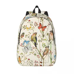 Beautiful Butterfly And Birds Backpack for Girl Schoolbag Bookbag Spring Flower Floral Canvas Daypack Bag Outdoor