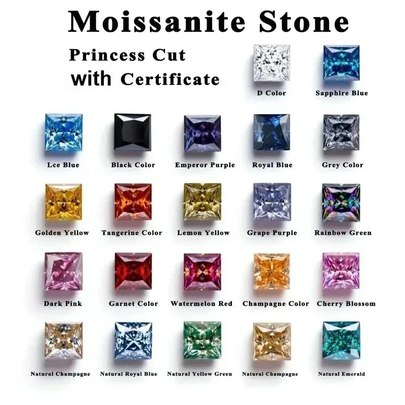AMoissanite Stone Princess Cut VVS1 High Quality Loose Gemstones for Custom Jewelry Making with Certificate