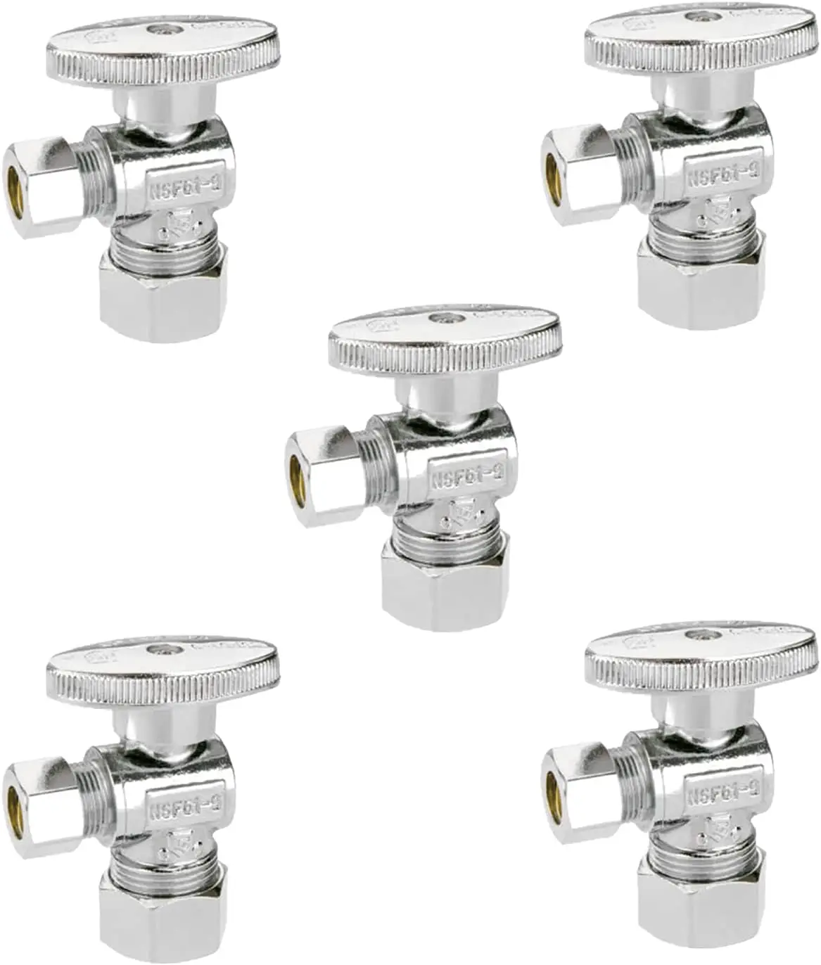 

1/4 Turn Brass Angle Stop Valve, 1/2" NOM Inlet x 3/8" COMP Outlet, 5-Pack for Sink/Bathroom/Toilet/Kitchen