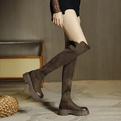 Women Flats Shoes Platform Pleated Chelsea Over The Knee Boots 2025 Winter Trend New Gladiator Suede Boots Goth High Sock Botas