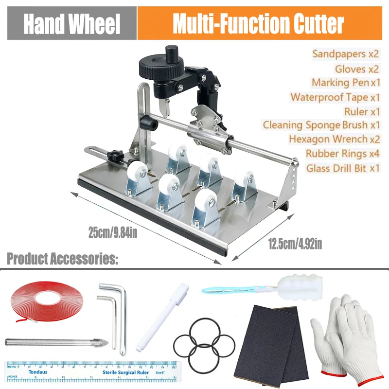 Stainless Steel Glass Cutting Tools DIY Tool Wine Beer Bottles Crafts Five Wheels Cutting Machine(hand Wheel)