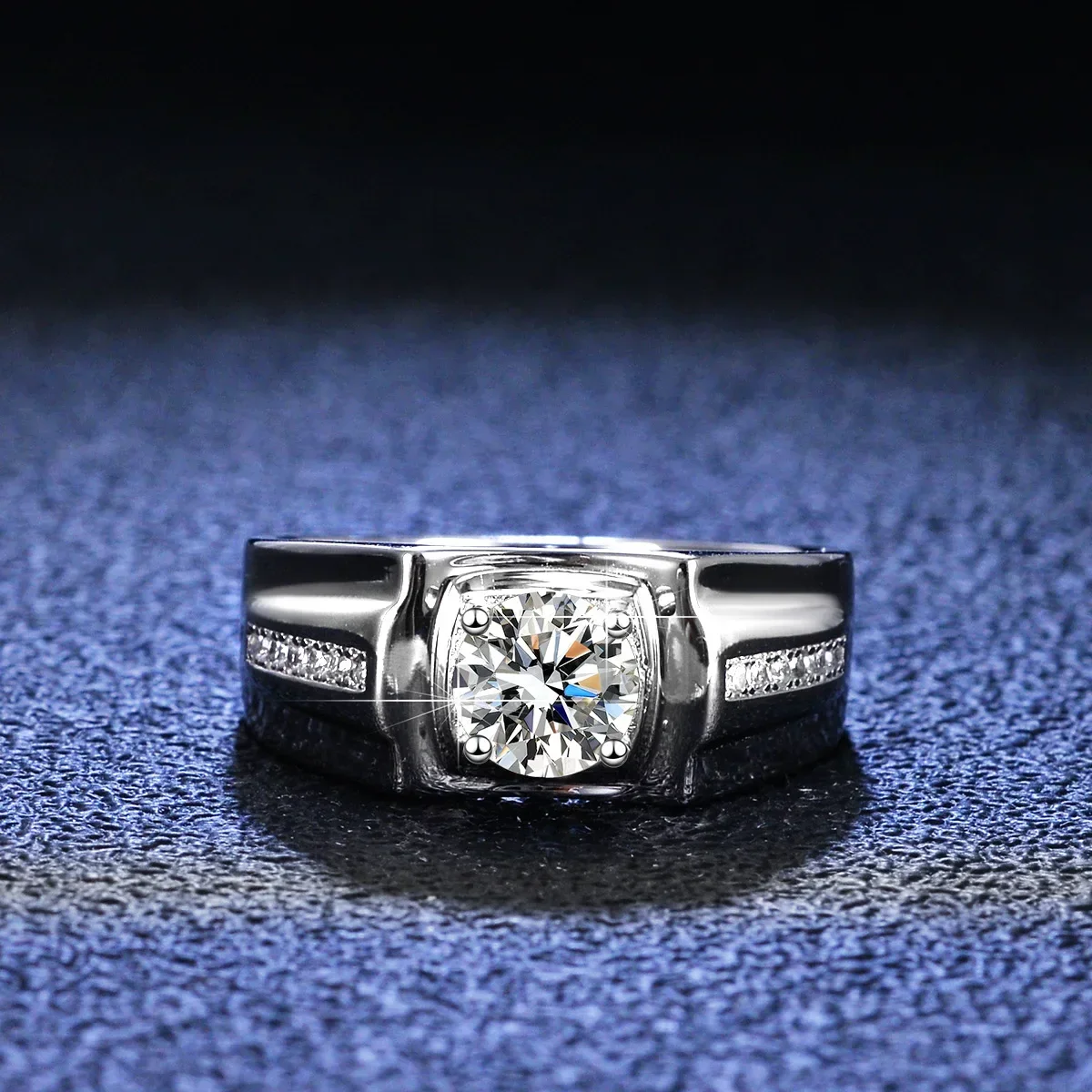 Real 18K White Gold Platinum Pt950 Men Ring 1CT Moissanite Diamond Rings for Men Engagement Ring Classic Male's Test Positive
