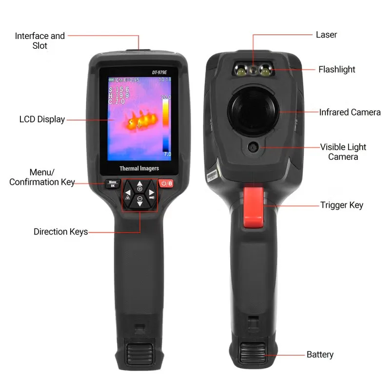 979E Thermal Camera Imager 120x90 IR Resolution Handheld Infrared Thermal Imaging Camera 50Hz Frame Rate Rechargeable 32GB