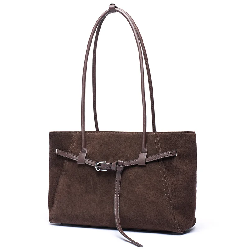 Women's Genuine Leather Suede Tote Bag Large Capacity Multi-Compartment Shoulder Handbag Minimalist Casual Slouchy Purse New