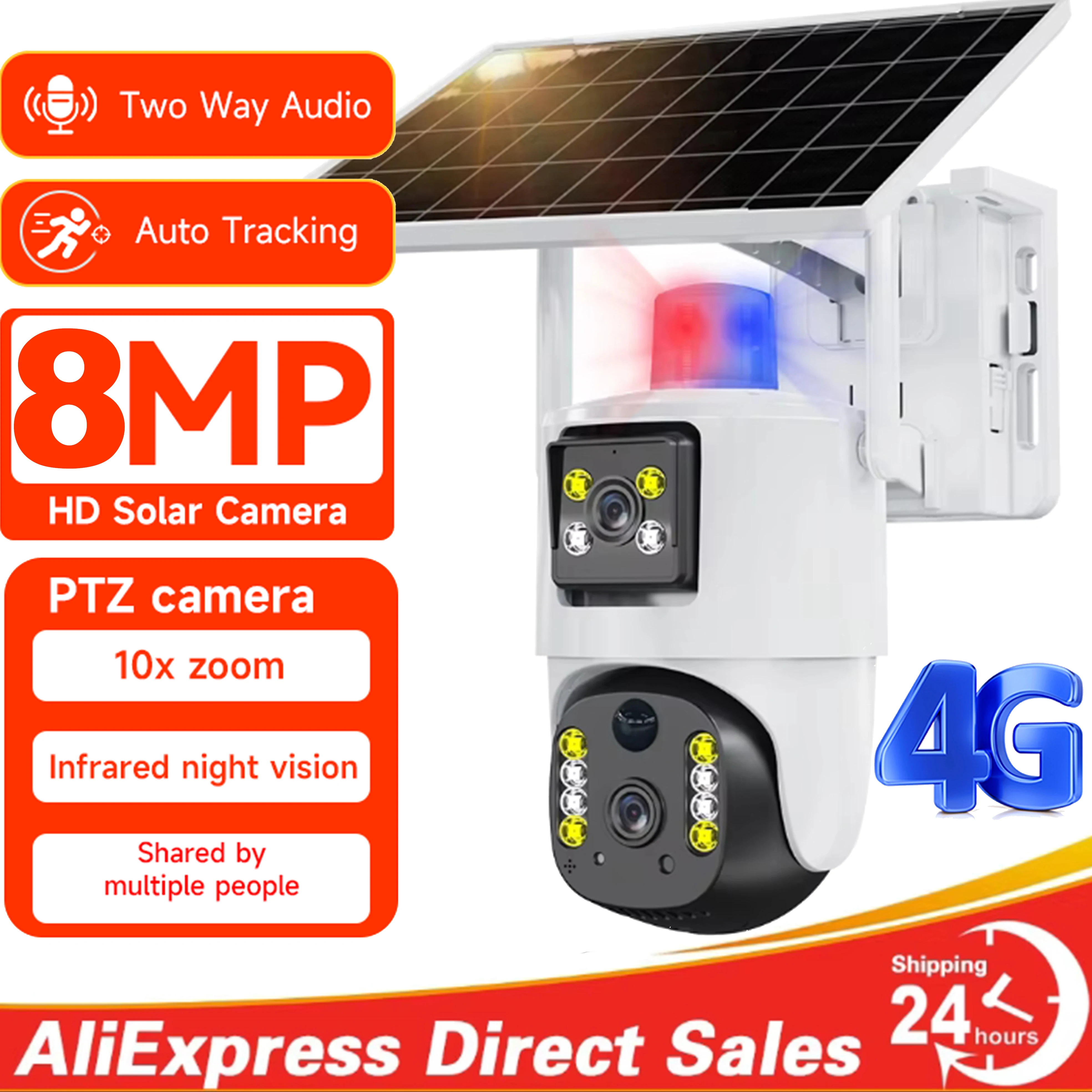 8MP 4K Wireless Solar Camera 4G Sim Outdoor Dual Lens Wifi IP Camera PIR Night Vision V380 Pro CCTV Security Protection Monitor