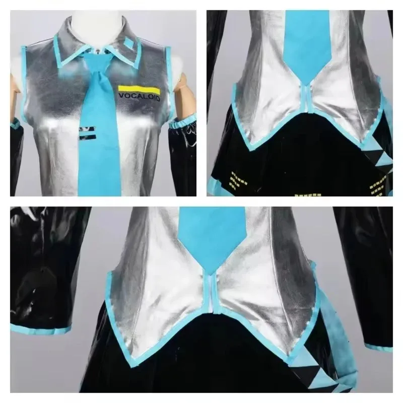 

CyMiku Косплей Серебряный Кожаный Тканевый Костюм Мику Косплей Костюм JK Матросское Платье Средняя Школьная Хэллоуин Униформа Парик