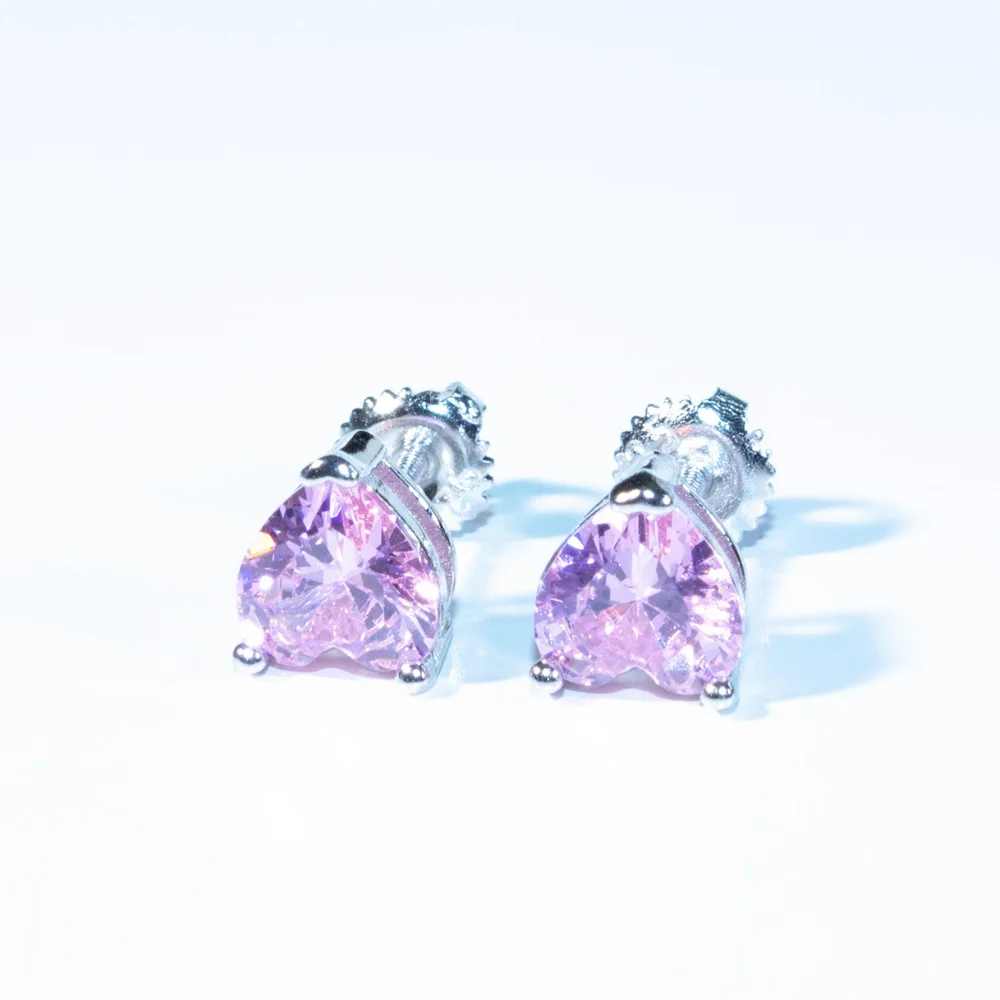 

Pink Heart Girls Cute Earrings Love Cubic Zirconia Stud Earrings