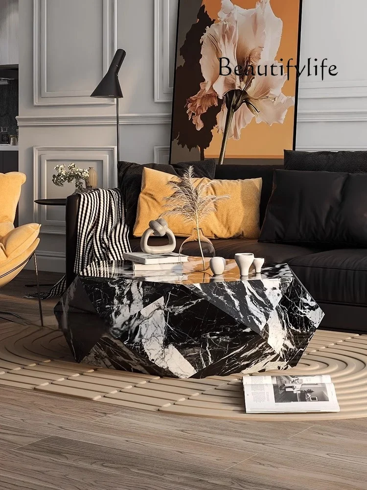 

Italian minimalist black marble luxury stone hexagonal diamond coffee table modern art designer