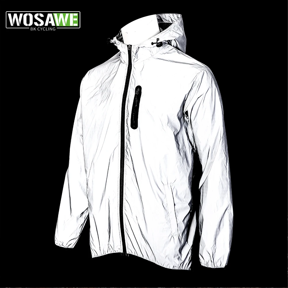 WOSAWE Night Running Sports Full Reflective Jacket Windproof Rainproof Warm Breathable Windbreaker Bike Jacket