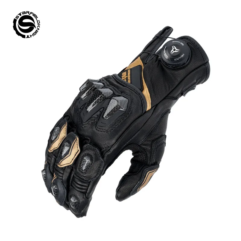 SFK Men Motorcycle Gloves Racing Knuckle Real Leather Carbon Fiber Protective Riding Gloves All-Season Touchscreen