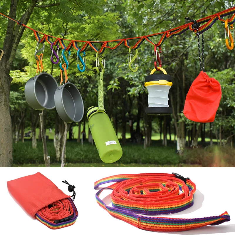 1pcs Colorful Tent Lanyard 2M Tent Storage Lanyard Light Hanging Decorative Clothesline Function Camping Braided Belt