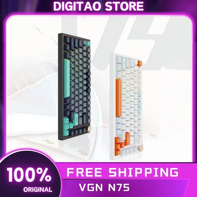 

VGN N75 Mechanical Keyboard Three Mode Multifunctional Knob Hot Swap RGB Wireless Gaming Keyboard 75% Layout Pc Gamer Accessory