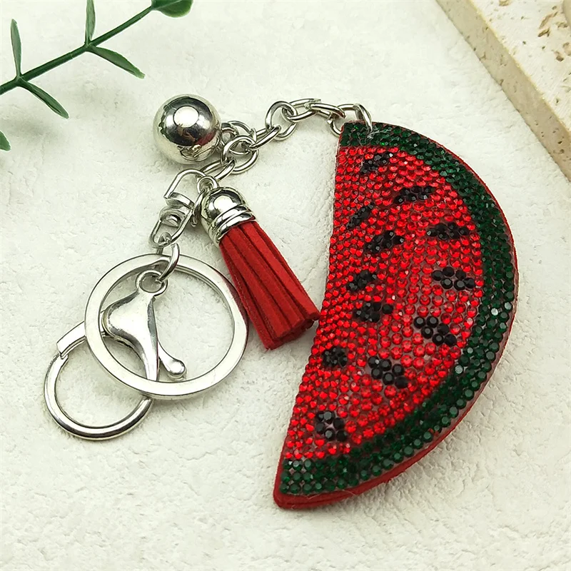 

Lovely Summer Watermelon Fruit Key Chain For Women Men Rhinestone Car Motor Bag Hanging Keychain Ring Jewelry