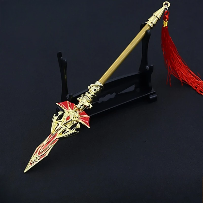 27,5 cm/10,82 cala DL Anime urządzenia peryferyjne złoty smok król Lance wersja teleskopowa metalowe modele broni ozdoba na biurko zabawki prezenty