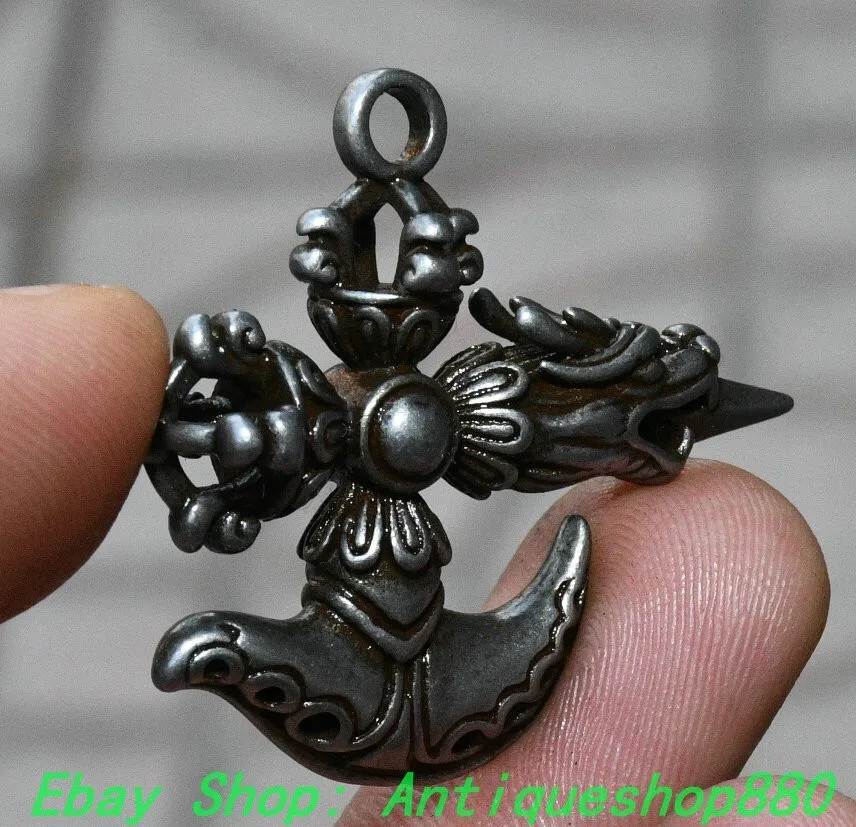 1.5''Old Tibetan Buddhism Iron Diamond Pestle Dragon Head Faqi Fa Qi