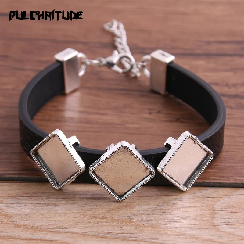 1pcs PU Bracelets Base Setting Cuff Blank Trays Brazel Fit Square 12mm*3 Glass Cameo Dome Cabochon DIY Jewelry Findings - Image 2