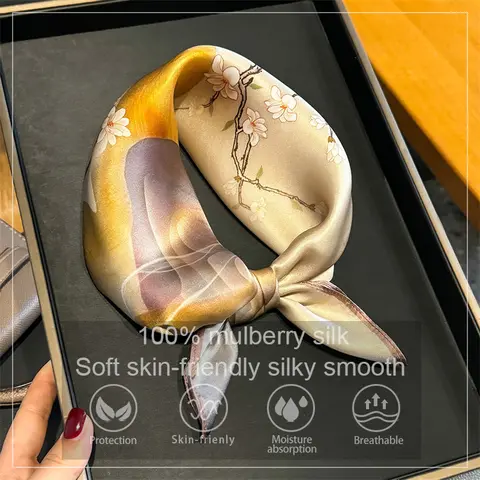 100% Seide Schal Frauen Platz Pflaumenblüte Gedruckt Schals Wrap Kopftuch Maulbeerseide Frühling Mode Luxus Hohe Qualität Hijab