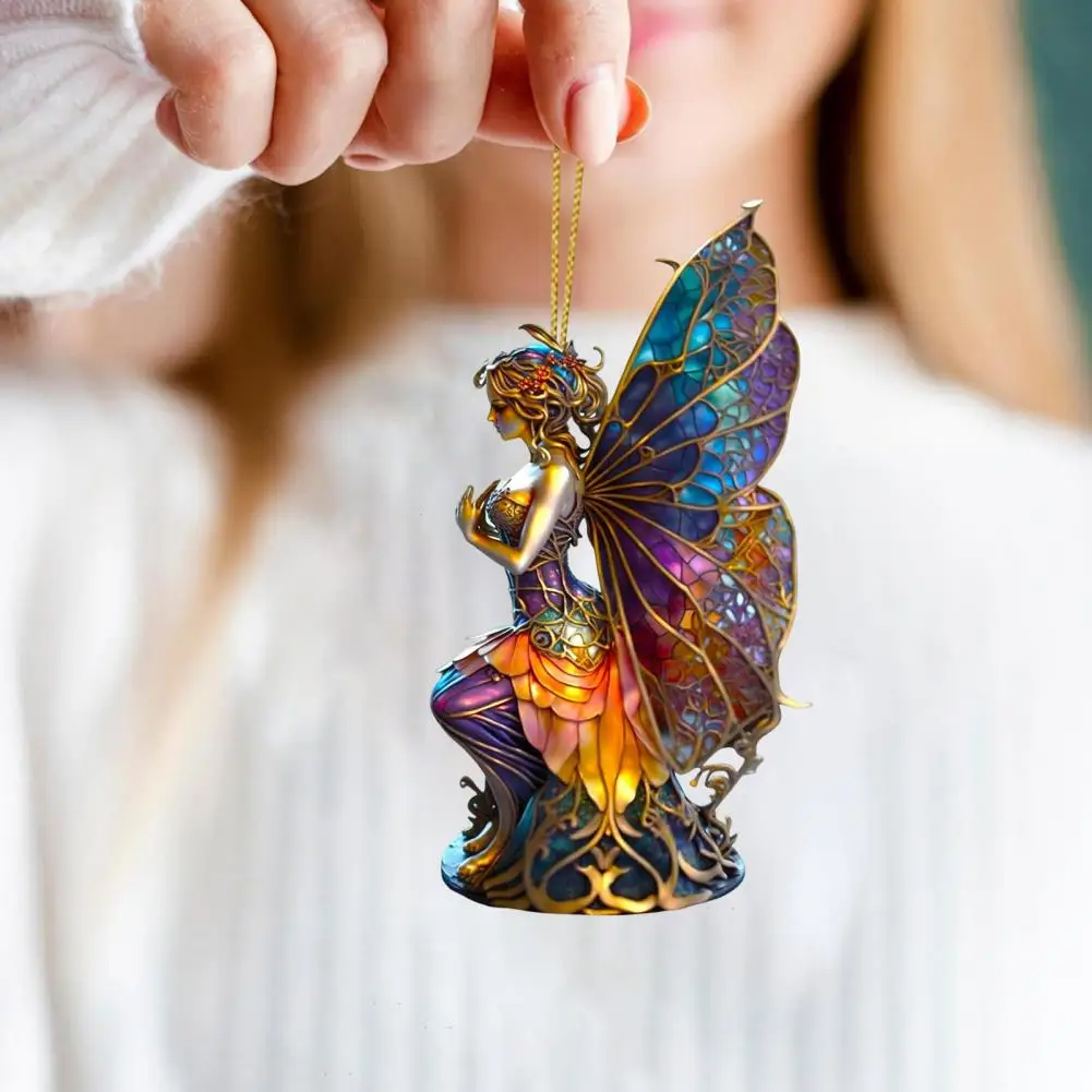 

Halloween Pendant Acrylic Witch Fairy Hanging Ornaments Colorful Butterfly Wings Pendant for Car Bag Halloween Decor 2d