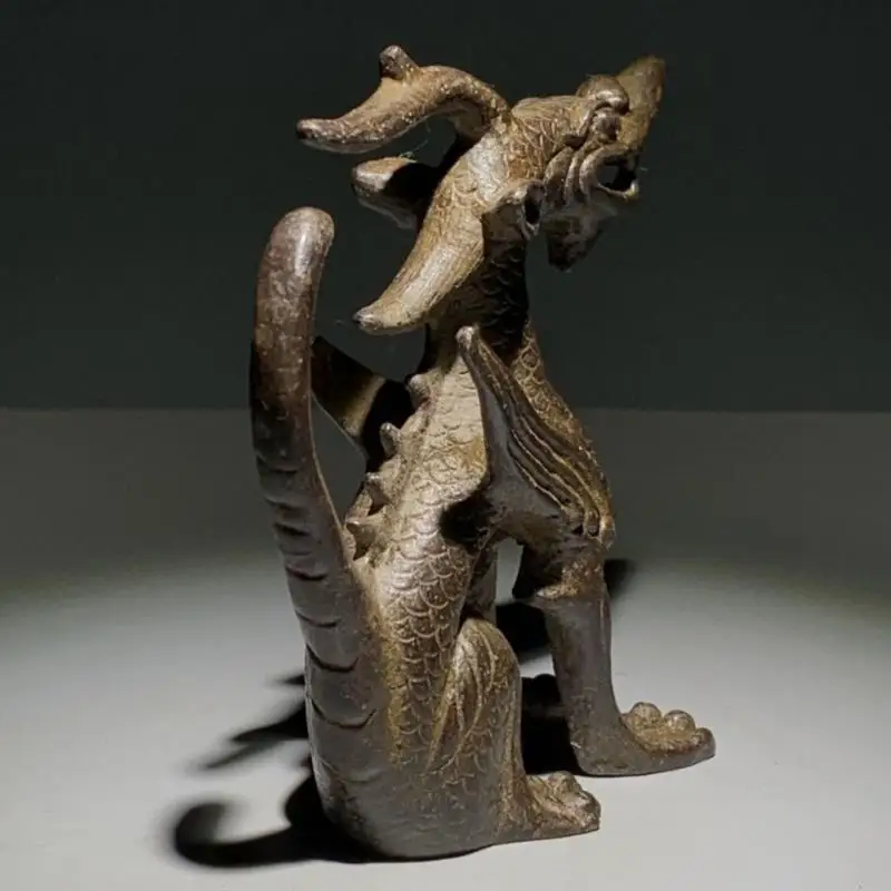Old Object Small Curio Chinese Bronze Animal Unicorn Beast Kylin Chi-Lin Qilin Statue Mascot Room Decor Home Accessories Gift