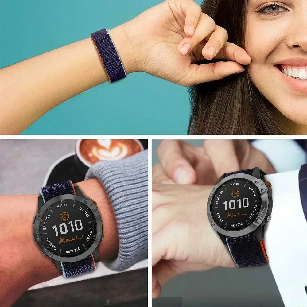 26 20 22 مللي متر حزام ساعة من النايلون لـ Garmin Fenix 7X 6X Pro 7 7S 6 6S 5X 5 5S Plus/Venu 2 Plus هوك وحلقة حزام سريع الجفاف