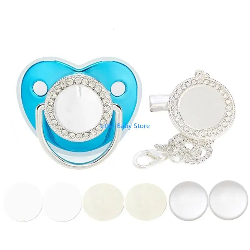 

N80C DIY Sublimation Blank Baby Pacifier with Crystal Rhinestones Pacifier Chain Clip