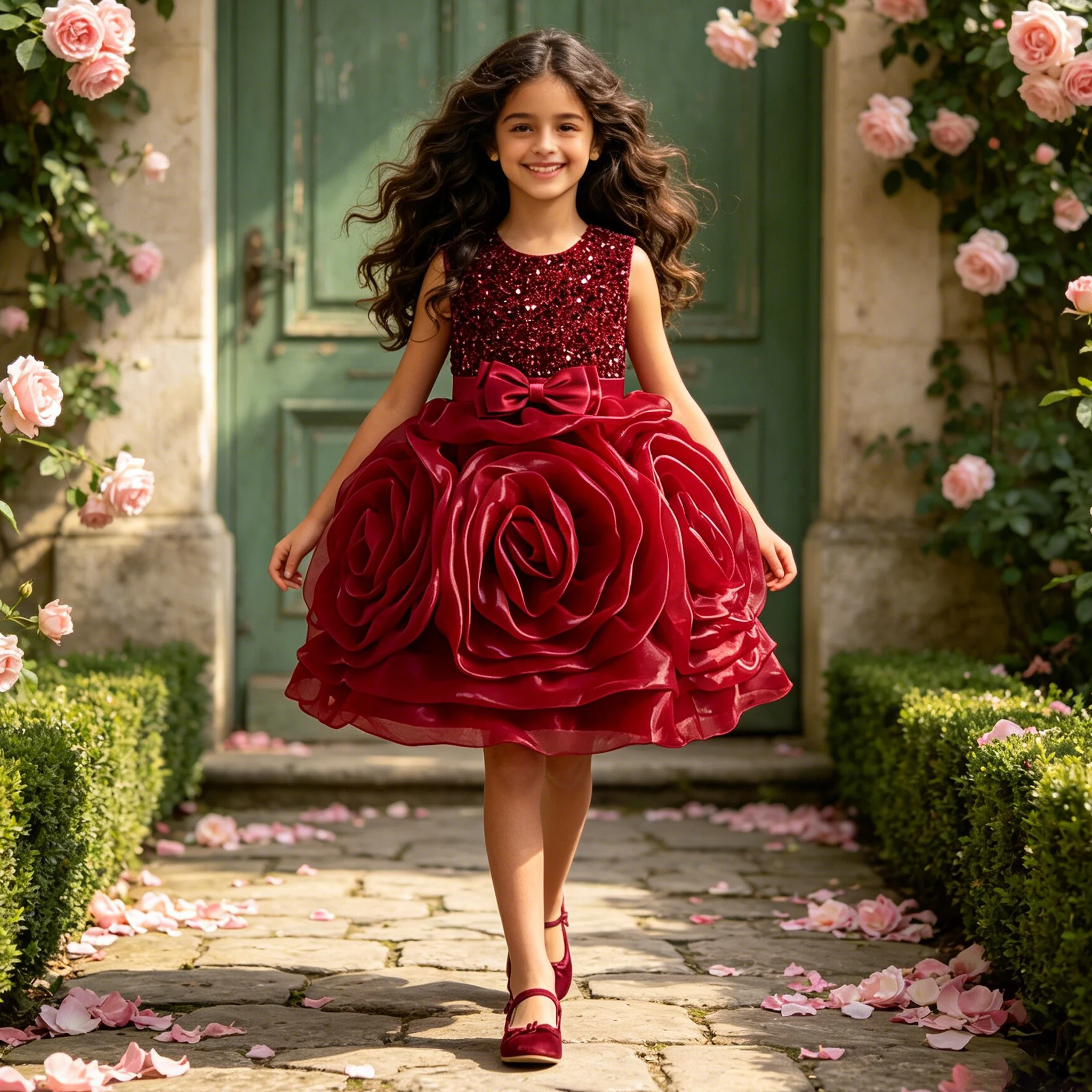 Elegante Pailletten 3D Blume Party Mädchen Kleid Tüll Geburtstag Brautkleider für Mädchen Vestido Bogen Brautjungfern Klavier Abend Kostüm