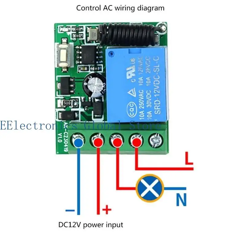 462B Wireless Switches 12V 1CH Mini Relays Module 433MHz RF Transmitter Remote