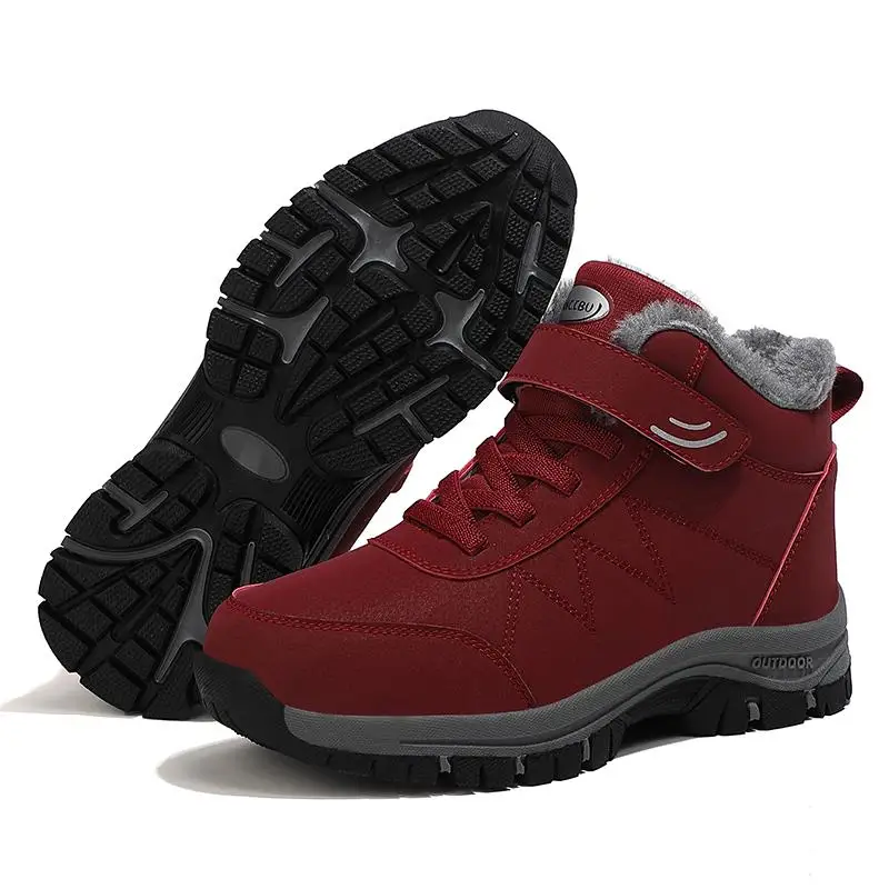 

Men Women Plush Hiking Shoes Warm Snow Boots Waterproof Cotton Shoes Unisex PU Leather Non-slip Outdoor Casual Sports Shoes