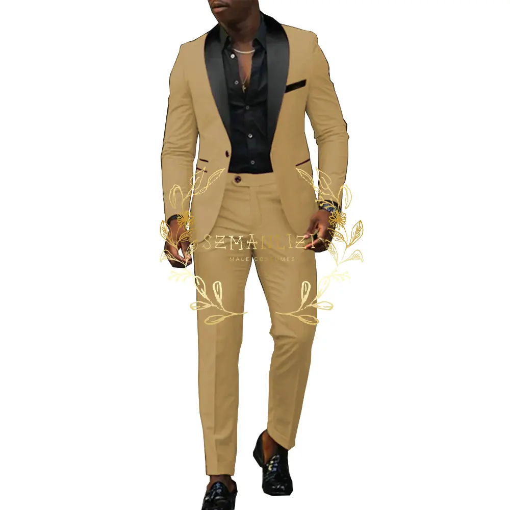 Pink Shawl Lapel One Button Men Suits Fashion Groomsmen Dinner Groom Wedding Party Tuxedo Slim Male Suit (Jacket+Pants)