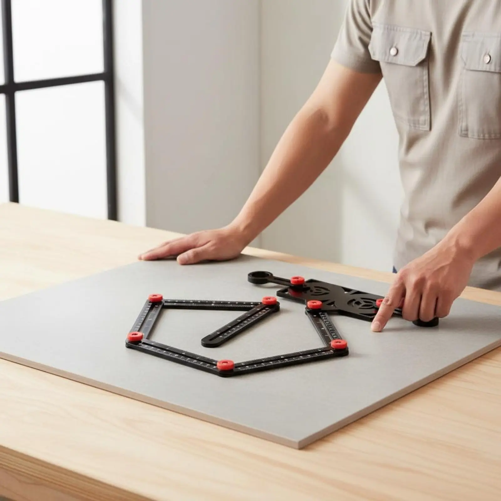 Six-Sided Angleizer Tool Portable Folding Angle Ruler Multi-Angle Measuring Ruler Metric & Customary Units Tile Hole Tool