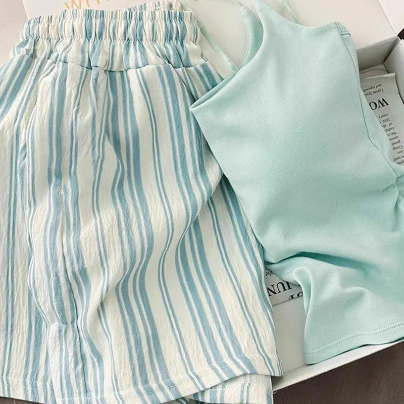 

Summer Thin Cotton One-Piece Strap Vest Spwear Set Women's Casual Home Clothes ort Pants Comfortable Breathable Nightgown