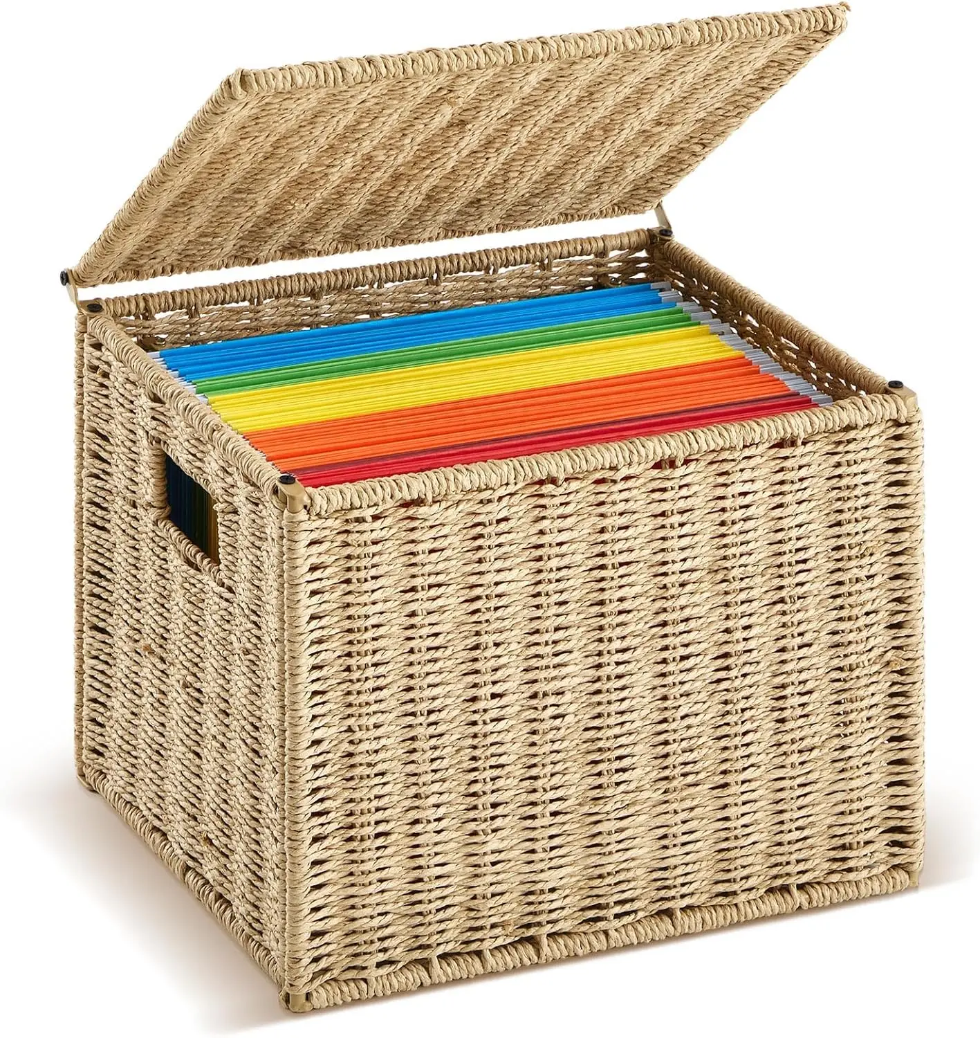 

Складной органайзер для документов из бумажной веревки с крышкой, портативный контейнер для хранения формата Letter для офиса и домашнего декора