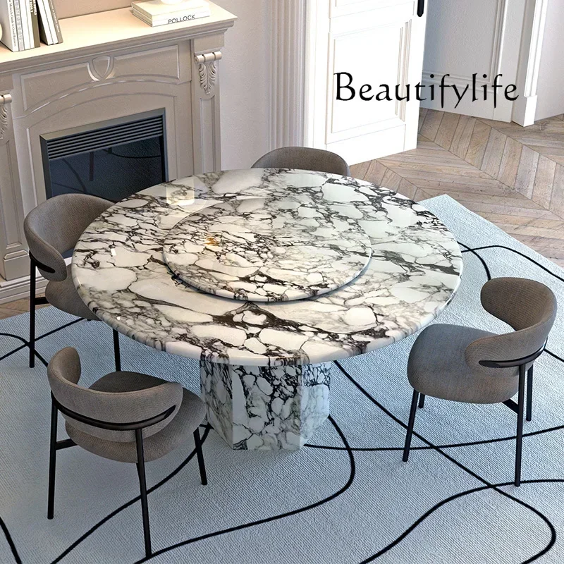 S Round Marble Dining Table Household Small Apartment With Turntable French Retro Light Luxury Modern Simple Table