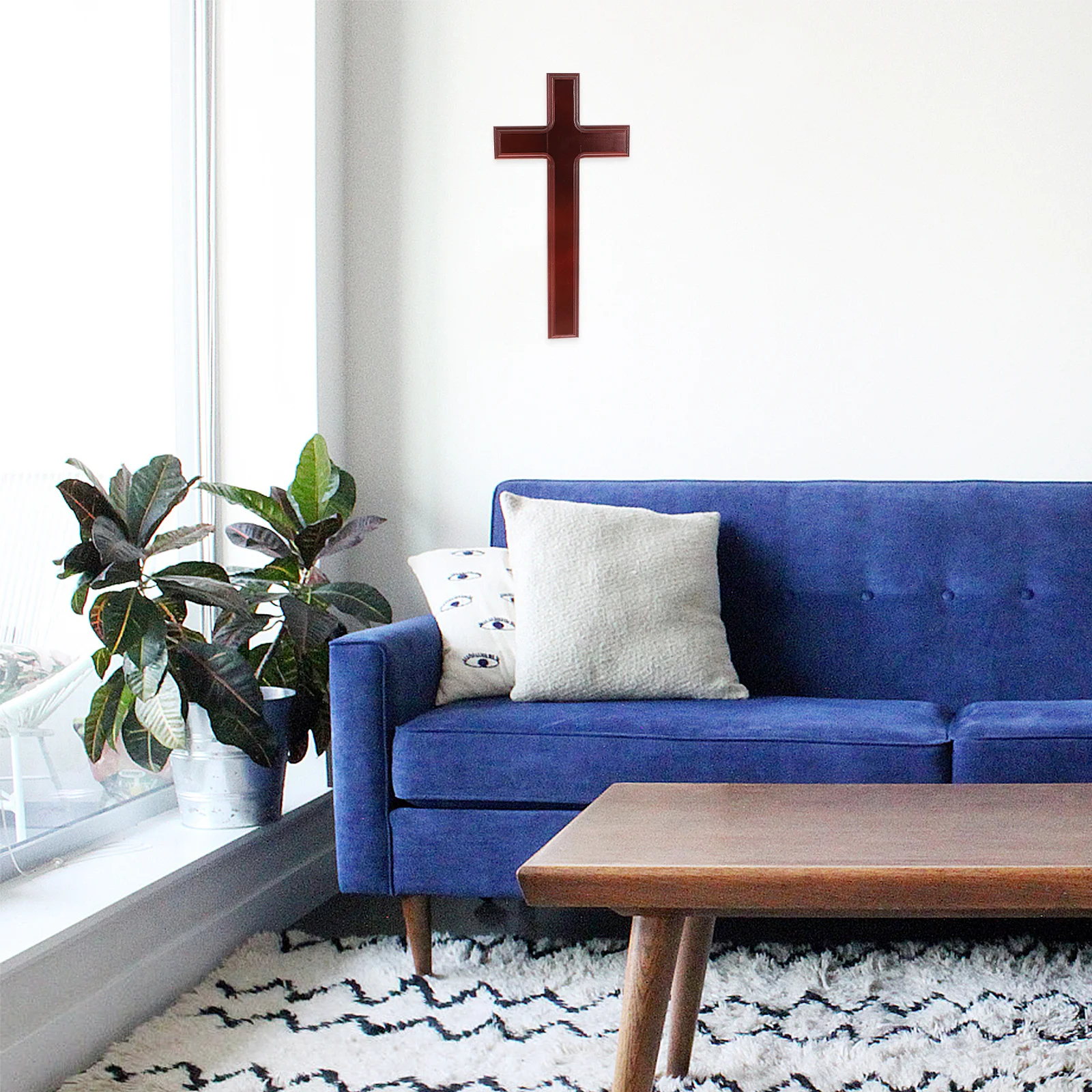 

32Cm Wooden Jesus Cross Pendant Wall Mount Decor Religious Craft Ornament for Living Room Bedroom Hallway Spiritual Ambiance