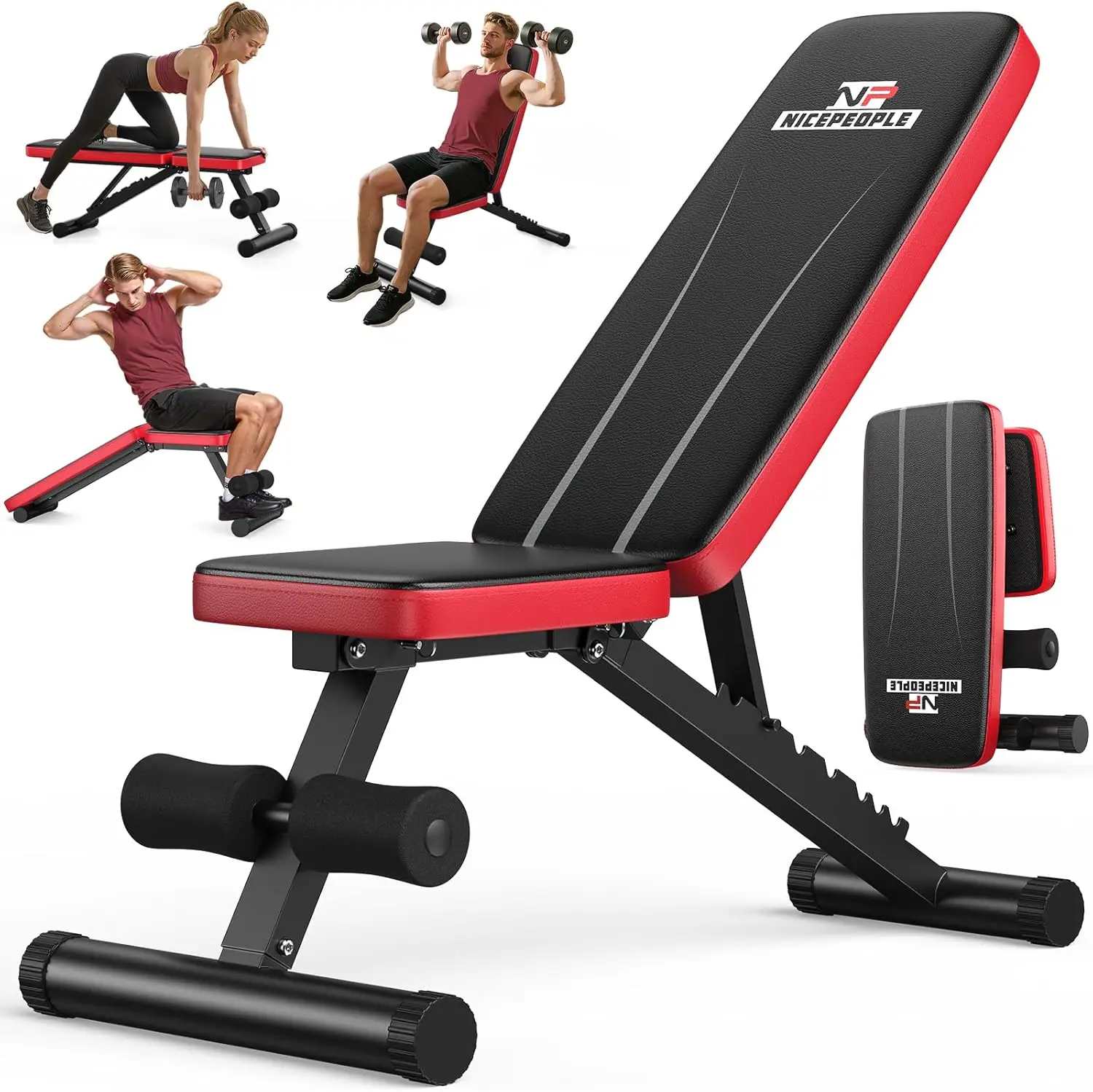 NICEPEOPLE Basic-Hantelbank für das Heimfitnessstudio, Rückenlehne in 8 Positionen verstellbar, Tragkraft bis 300 kg. Optimal für Brust-, Schulter- und Armtraining, faltbar, platzsparend für kleine
