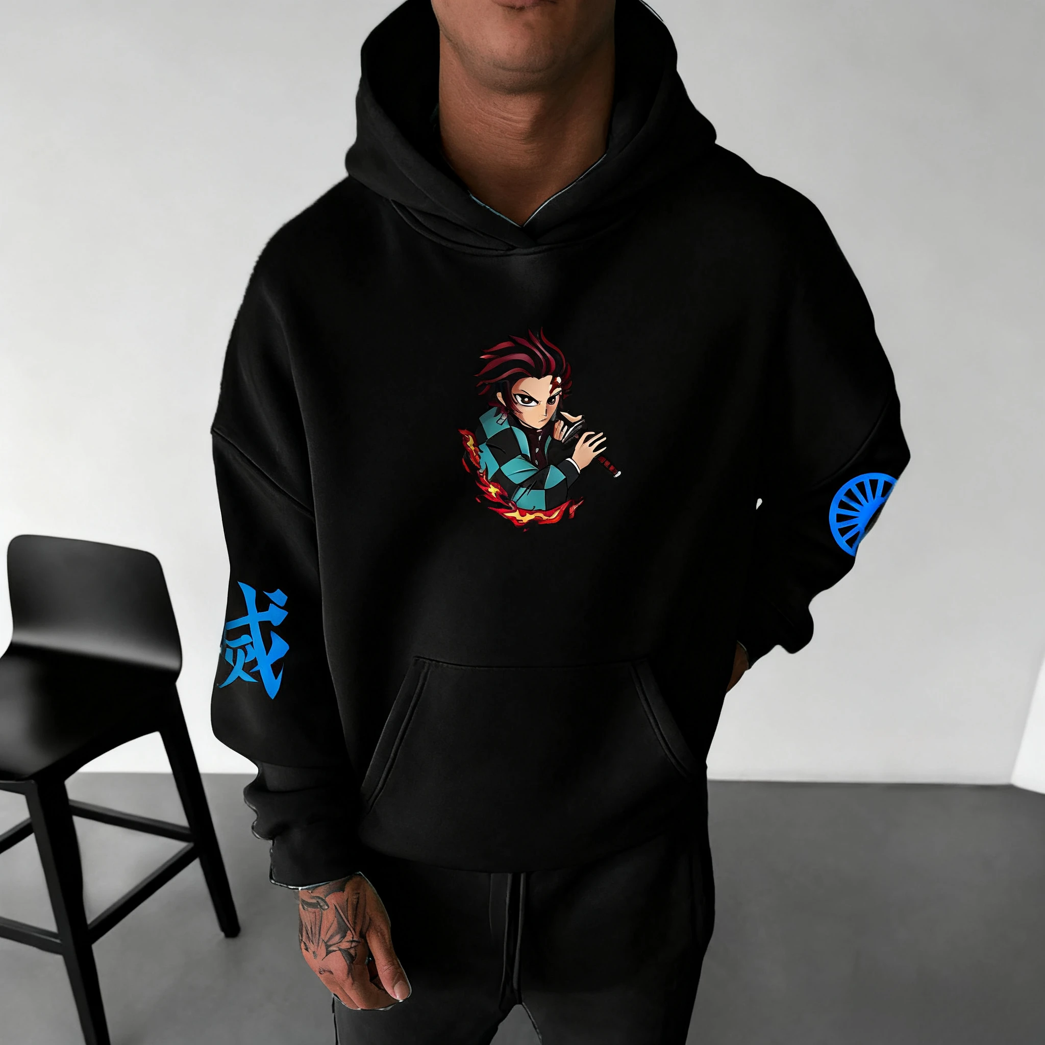 特大アニメプリントパーカー鬼滅の刃男性女性プルオーバースウェットシャツストリート長袖カジュアル秋冬 Y2k トップス