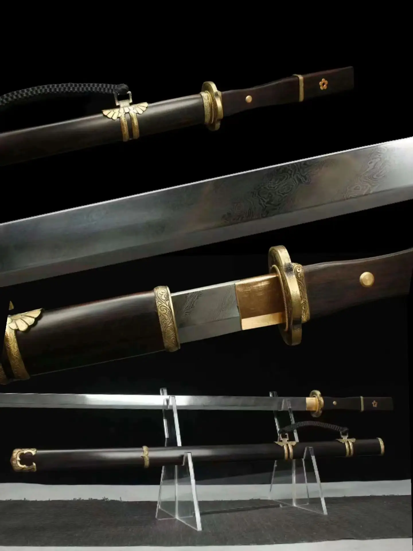 

New Brand Chinese Kungfu Battle Sword,Handmade Multi Refined Folded Spiral Patterned Steel Steel Blade,Quality Ebony Scabbard