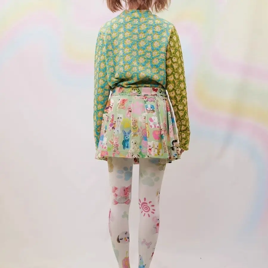 

​​Teen Cute Pleated Skirt Women A Line Mini Smocked Waist Kawaii Bow Detail Schoolgirl Cotton Blend Summer​​