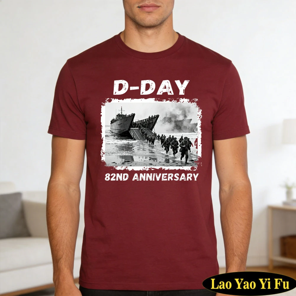 2026 Men D-Day 82nd Anniversary Normandy Landings T-Shirt Vintage Military History Print Short Sleeve Casual Tee Men Clothing view 6